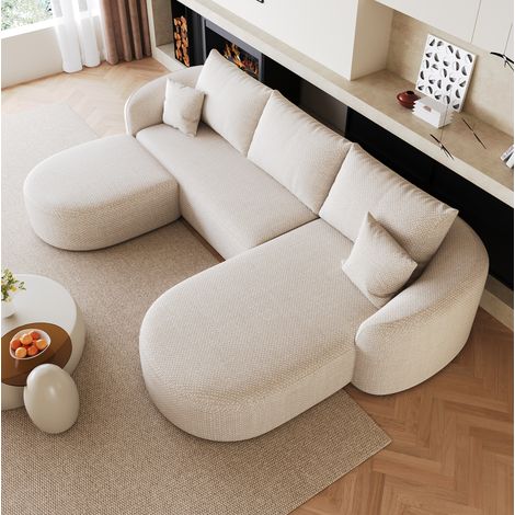 Canapé d’angle en U 266 cm blanc, tissu, sans montage, modulaire (1/5)