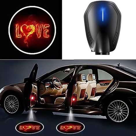 (2 pièces - F) Lampe de bienvenue LED sans fil rechargeable par USB pour portière de voiture, projecteur laser avec logo, éclairage à induction automatique, éclairage décoratif universel pour portière (1/4)