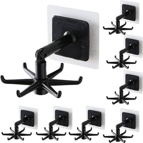 Lot de 8 crochets pliables rotatifs à 360°, crochets utilitaires auto-adhésifs verticaux à 180° étanches (noir) (1/5)