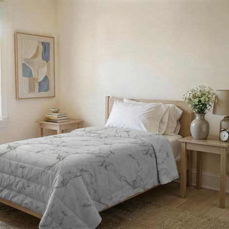 Couvre-lit matelassé d’été Ligne Basic en Microfibre Douce imprimée – Couette Printemps-été mi-Saison – Marble, 1 Place et demie 200x240 cm (1/5)