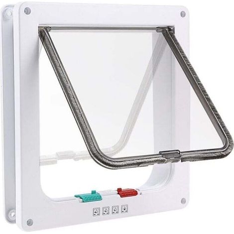 Chatière à 4 Positions Chatière Chat avec Tunnel Cache Découpe Chatière Chien Porte de Chat avec Serrure Chatières pour Petit Animaux Cat Mate Verrouillable Facile à Installer Blanc (L) (1/5)