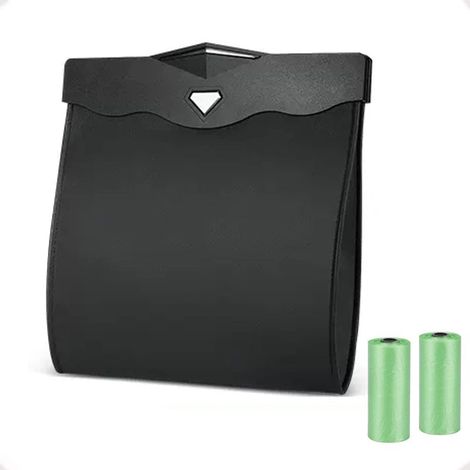 Papelera colgante para el interior del coche, papelera para coche con apertura magnética de acceso rápido, cuero PU impermeable, accesorio para el asiento trasero del coche (Negro (L) (1/5)