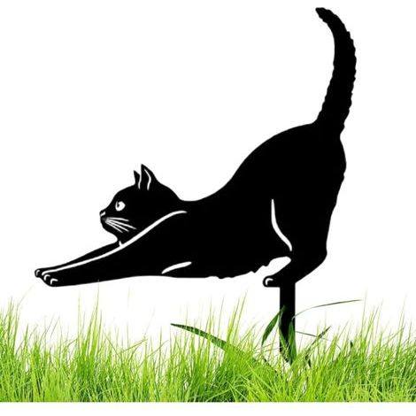 Statues De Jardin De Statue De Chat en Métal Mignon 26/30cm Fer Piquet De Cour pour Chat Noir Ornements De Jardin en Métal Statues d'animaux Creuses Ornements Extérieurs pour Pelouse-A (1/4)
