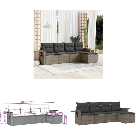 5-tlg. Garten-Sofagarnitur mit Kissen Grau Poly Rattan - Gartenmöbel - Outdoor Möbel - Rattan Gartenset - Lounge Set - Sofasatz - Home & Living (1/3)