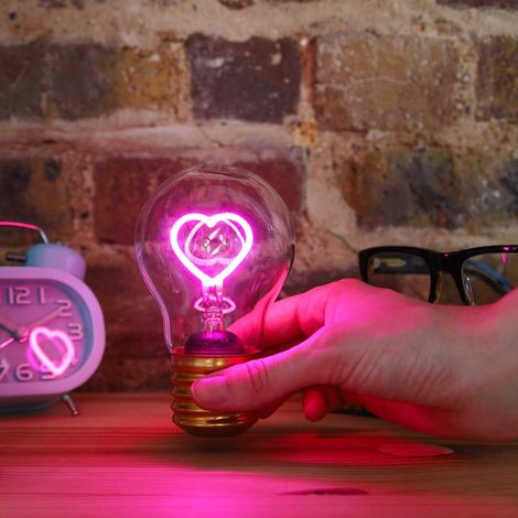 Lampe en forme de cœur - Lampe de chevet rose - Lampe cœur sans fil avec batterie rechargeable - Veilleuse néon LED avec chargement USB (1/3)
