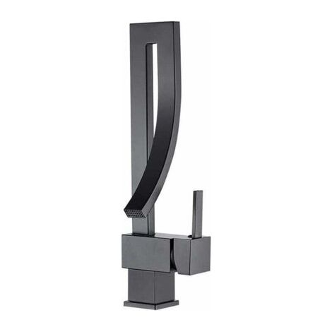 QORVA-Robinet Lavabo Robinet Salle De Bain, Moderne Design Élégant Laiton Noir Mitigeur Lavabo Pivotant À 360° Eau Chaude Et Froide Disponible, Valve En Céramique (1/4)