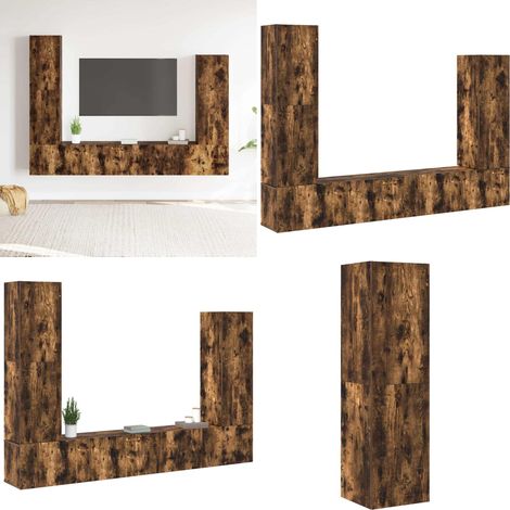 Ensemble de meubles TV 4 pcs Chêne fumé Bois d'ingénierie - Meuble Tv - Meuble Téléviseur - Étagère Murale - Rangement Mural - Décoration Salon - Home & Living (1/5)