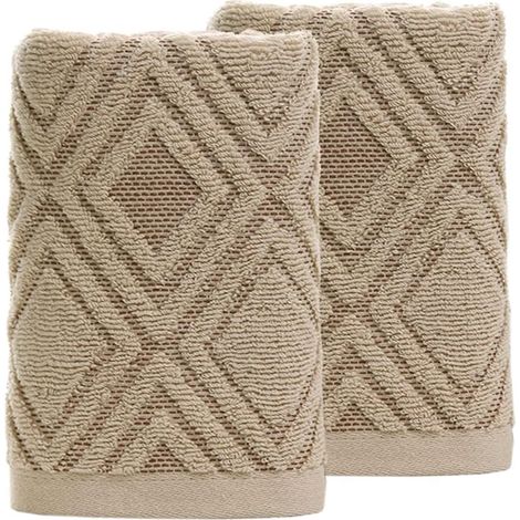 Serviette De Bain - 100 % Coton - Motif Losange - 34 x 75 cm - Doux Absorbant Décoratif - Lot De 2