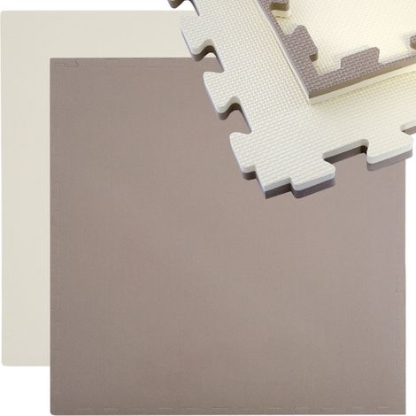 Tapis de sport 90x90x2,5cm Puzzle en mousse extensible Inclus encadrement Beige Marron