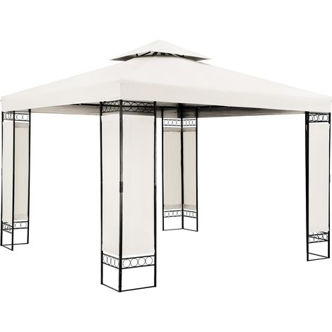 Garden Gazebo Pavilion 3x3m Stable, Robust Water-Repellent Metal Frame Outdoor Marquee Party Tent Sun Shade Canopy Awning Furniture Pergola Cream (1/5)