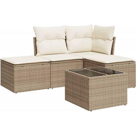 Salon de jardin avec coussins 5 pcs beige résine tressée (1/3)