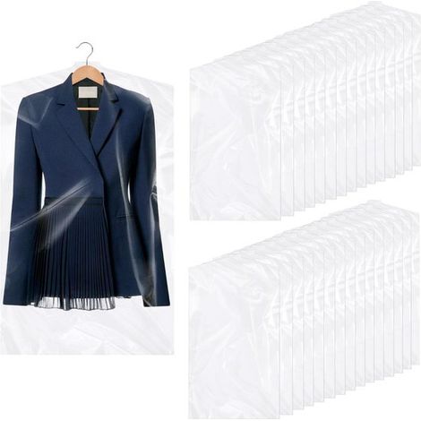 Longziming - Lot de 30 housses à vêtements transparentes 60 x 120 cm – Plastique PE, résistant à la poussière et à l'humidité, avec boucle de suspension, pour manteaux, robes et vêtements. (1/5)