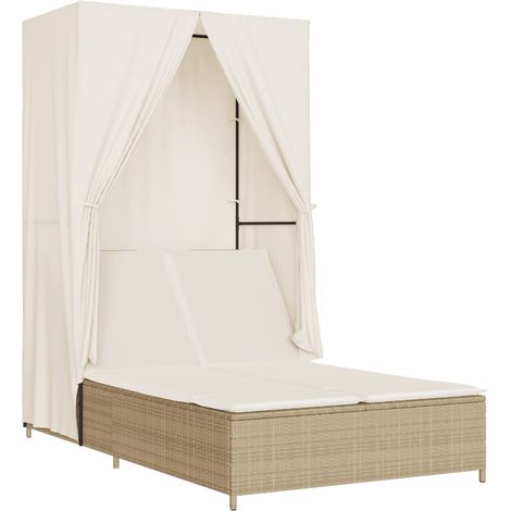 Maison Exclusive - Lettino Prendisole con Tetto e Tende Beige in Polyrattan