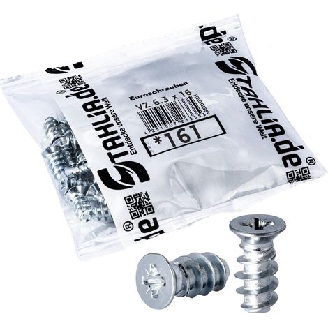 Lot de 50 vis européennes de 6,3 x 16 mm avec pointe laminée de 5 mm pour rail de tiroir, vis spéciales, vis de placard, vis de meuble et vis à charnière (1/5)