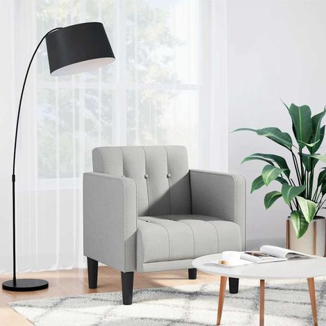 Sillón con reposabrazos, color gris nube, 53 cm, tapizado en tela