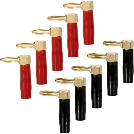 Fiches Bananes Enceintes 4mm 90 Degrés Cuivre Plaqué Or pour Câbles 0,5mm² à 6mm² pour Cable de Haut-Parleur Amplificateurs 10 Pièces (1/5)
