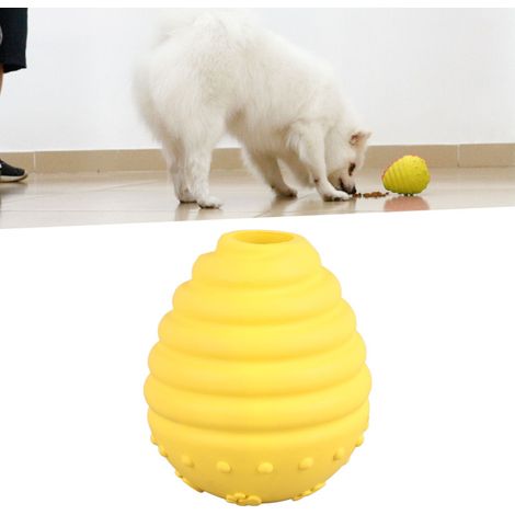 Balle distributrice de croquettes pour chien,  interactif en caoutchouc sûr pour soulager l'anxiété et le grincement des dents (jaune)