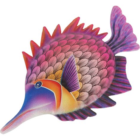 Décoration murale en fer forgé représentant un poisson, statue d'extérieur, art vintage pour la maison et l'intérieur, violet (1/5)