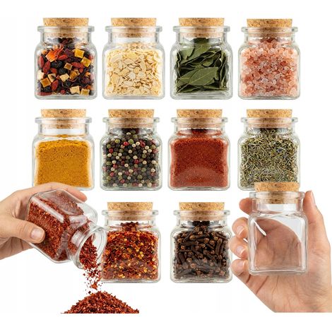 Lot de 12 pots de 120 ml avec bouchon en liège pour épices, herbes aromatiques et infusions maison - Idée cadeau