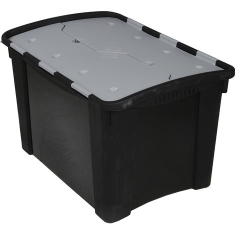 Rs Pro – Boite de rangement empilable 60L – Double rabat – Dimensions 385mm x 595mm x 412mm – Couleur noir et gris (1/3)