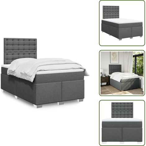 Sommier à lattes de lit avec matelas gris foncé 120x190cm tissu - Sommier À Lattes De Lit - Sommiers À Lattes De Lit - Lit - Meuble De Chambre À Coucher (1/5)