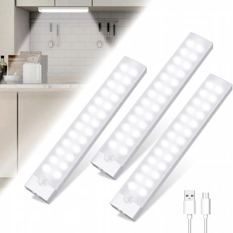 Éclairage intérieur avec détecteur de mouvement, chargement USB, veilleuse pour armoire de cuisine, intensité variable (20 cm) (1/5)