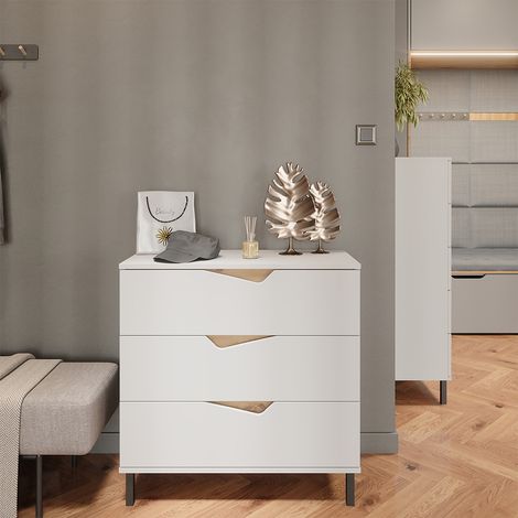 Aparador Marelle, Blanco/Artesano, 80 x 81.2 cm con 3 cajones, Vicco (1/5)