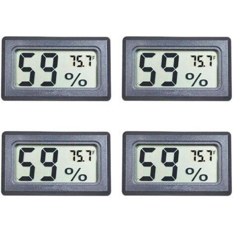 Lot de 4 mini-hygromètres numériques avec écran LCD, température et humidité (°F) pour aquarium, serre, jardin, cave, réfrigérateur et placard