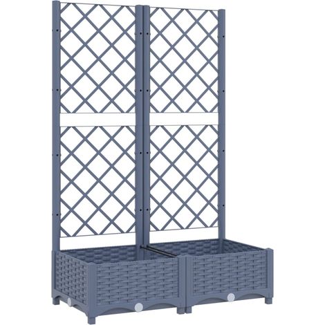 Vassoio per fioriera aiuola rialzata piante fiori terrazza giardino con traliccio 80 x 40 x 121,5 cm PP grigio 020038302