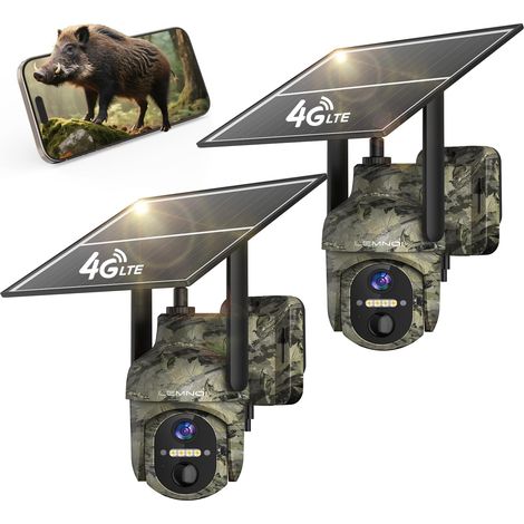 4G Caméra de Chasse Solaire Extérieure avec Carte SIM Intégré, Caméra Surveillance avec Détection de Mouvement, 2K Vision Nocturne, 360° Rotation, Audio Bidirectionnel, Etanche IP66 (2 Unités) (1/5)