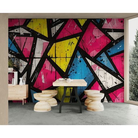 Papier peint géométrique – Motif coloré urbain - 150 x 250 cm (1/2)