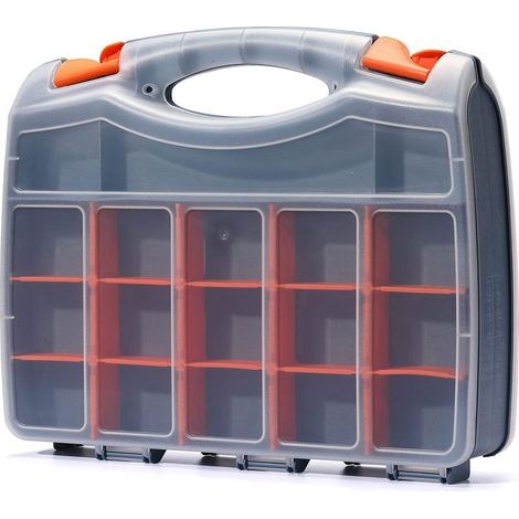 Malette À Outils Vide En Plastique Double Face 37x30x8cm, Organisateur D'outils Avec Polymère Résistant Aux Chocs Et Séparateurs En Plastique Amovibles Personnalisables, Rangement Et Transport, Noir/O (1/5)