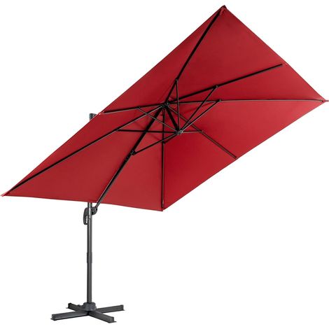 COSTWAY 300 cm Sombrilla para Jardín con 3 Inclinaciones, Rotación 360°, Manivela, 8 Varillas, Base Cruzada, Parasol de Exterior (Tinto) (1/5)