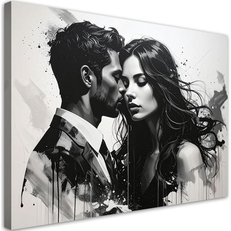 Stampe su Tela Ritratto romantico di una coppia innamorata in bianco e nero 30x20 (1/5)