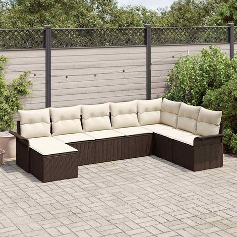 Conjunto de sofá de jardín 8 pcs Marrón ratán sintético vidaXL (1/5)