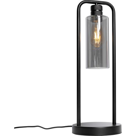 Moderne Tischlampe schwarz mit Rauchglas - Stavelot