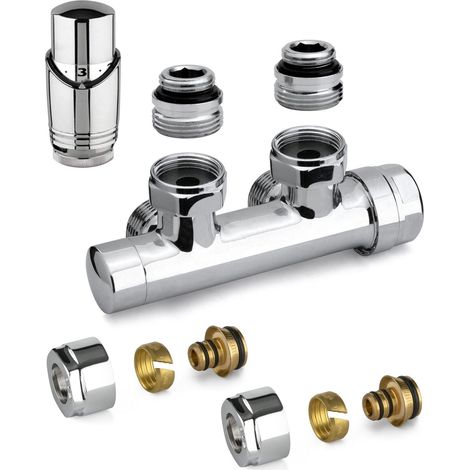 Kit valvola ad H termostatizzabile a squadra colore cromo con adattatore per tubi multistrato APM 343KC 015 M 16 12  Cromo