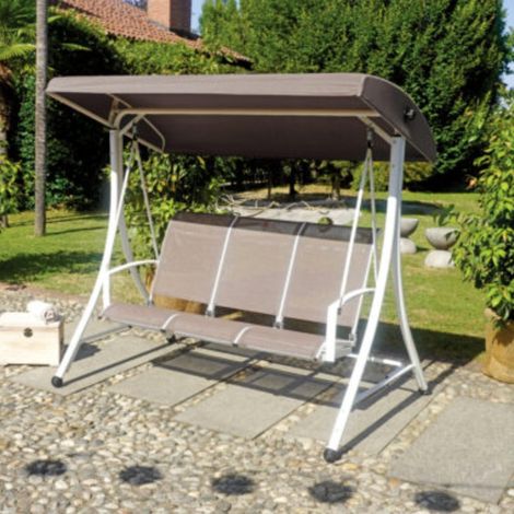 Dondolo da giardino 3 posti bianco con tettuccio tortora (1/3)