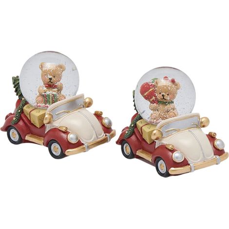 Auto con palla di neve 9x6xh.7cm bianco e rosso EDG