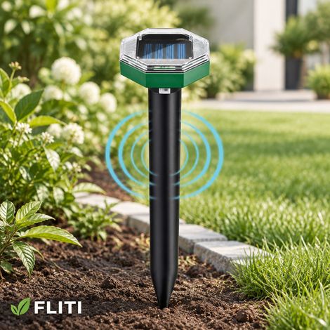FLITI Répulsif à ultrasons pour taupes et mulots Lot de 8 Solaire IP65 ABS 700m² pour Jardin et Pelouse (1/5)