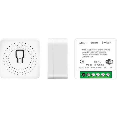 Interrupteur intelligent WiFi 16 A, compatible avec Google Home, Alexa, Tuya, SmartLife, SmartThings, minuteur, max 3680 W, blanc. (1/5)