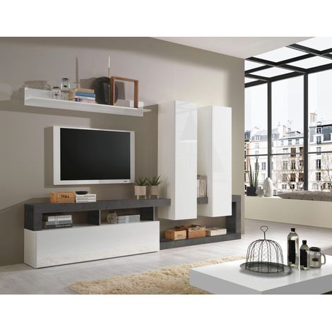 Parete attrezzata Big linea Frame in Bianco Lucido e Ossido (1/5)