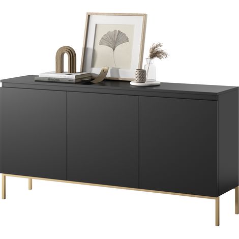 Selsey Bemmi coffre à trois portes 150 cm noir avec pieds dorés (1/5)