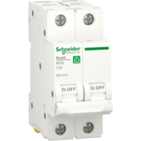 Interruttore magnetotermico schneider electric resi9 2p 32a 400v - r9f32232