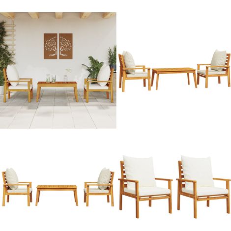 Salon de jardin 3 pcs avec coussins bois massif d'acacia - Salon De Jardin - Mobilier Extérieur - Meubles De Jardin - Set De Salon - Acacia Massif - Home & Living (1/5)