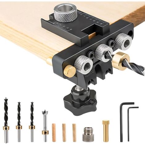 Perforateur de Positionnement 3 en 1 pour Travail du Bois Pièces Encastrées et Tenon Rond Outil Mini (1/4)
