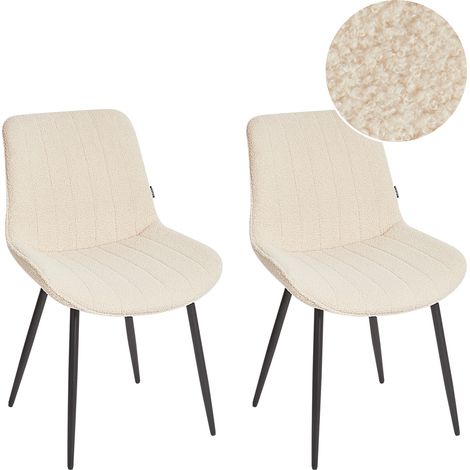 Conjunto de 2 sillas de bouclé con patas de acero negro sin reposabrazos comedor beige claro Dubrovnik (1/5)