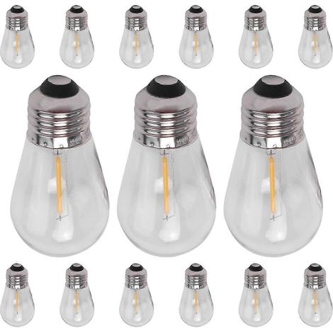 Ampoules LED de rechange S14 pour guirlandes solaires, incassables, 3 V, blanc chaud, en plastique, lot de 15 (1/5)