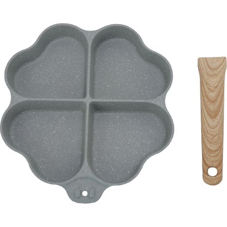 Herzförmige Eierpfanne mit Antihaftbeschichtung, 4 Mulden, gleichmäßige Wärmeverteilung, ideal fürs Frühstück, ergonomischer Griff, grün. (1/5)