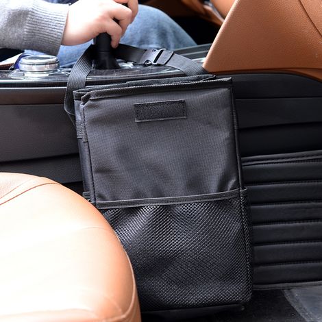 Poubelle de voiture pour mignon, sac de rangement pliable à Suspension, poubelle à dossier de siège, véhicule anti-fuite noir (1/5)